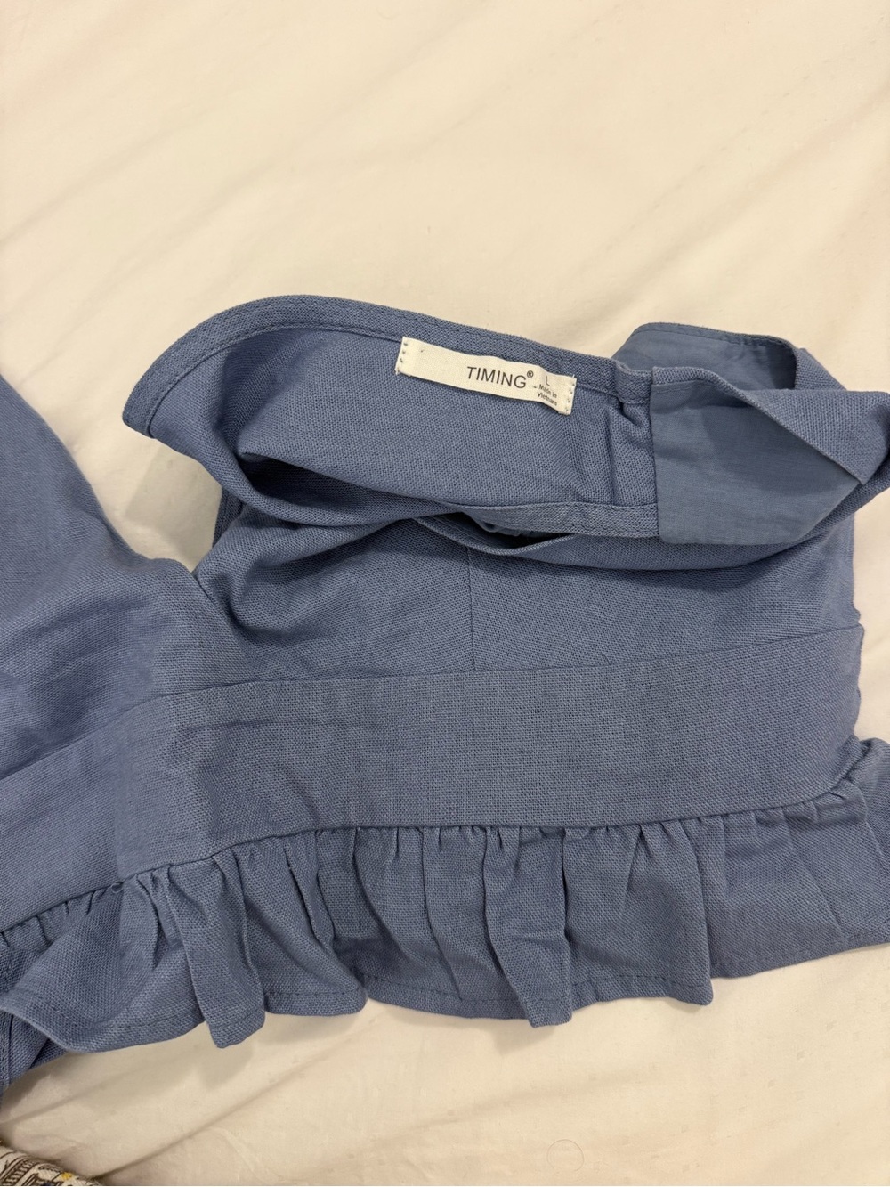Timing Dusty Blue Ruffled Crop Bralette - Picture 3 of 3